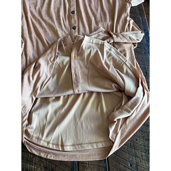 And Now This Salmon colored belted front tie button down shift shirt lined dress - Picture 8 of 10